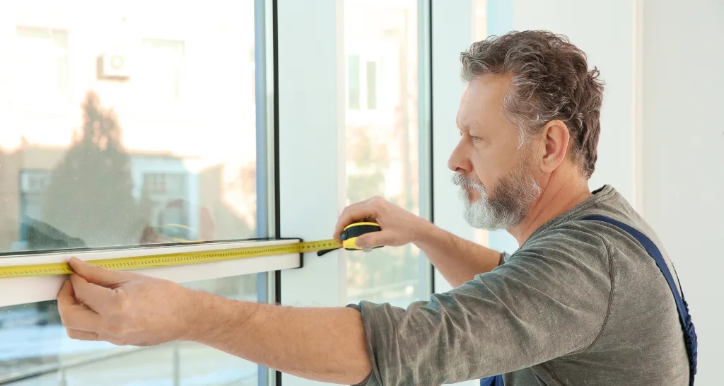 Contractor performing a home window replacement service in Seattle, WA